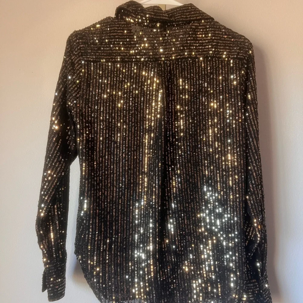 Anthropologie Black and Gold Sequin Blouse - Picture 3 of 3